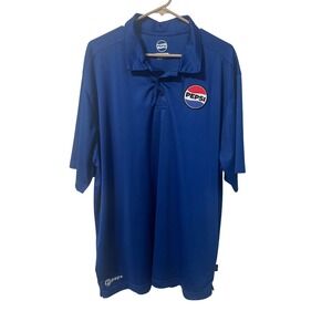 Pepsi Cola Polo Shirt Mens 2XL Blue Short Sleeve Logo Spell Out Work Uniform